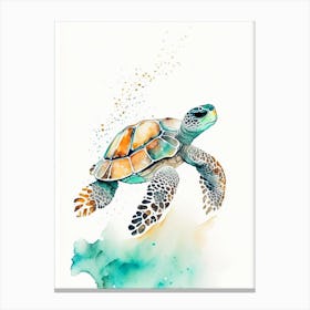 A Single Sea Turtle In Coral Reef, Sea Turtle Minimalist Watercolour 3 Canvas Print