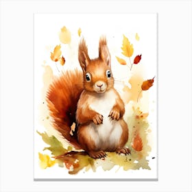 Squirrel Watercolour In Autumn Colours 0 Canvas Print