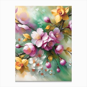 Cherry Blossoms Vintage Floral Canvas Print