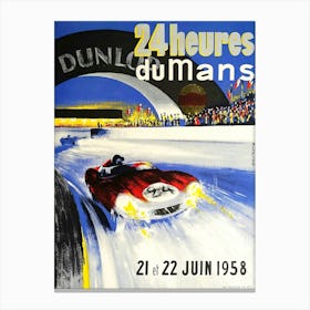 1958 24h Le Mans Grand Prix Automobile Race Poster Canvas Print