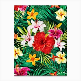 A Contemporary Tropical Floral Frame Highlighting A Variety Of Vivid Exotic Florals In Full Bloom (1) Canvas Print