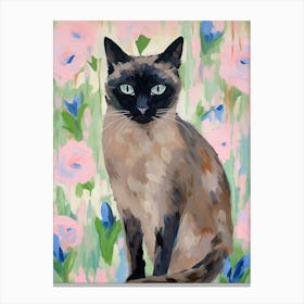 A Siamese Cat Painting, Impressionist Painting 3 Canvas Print