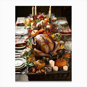 A Rustic Thanksgiving Setting With A Repurposed Vintage Wooden Table Serving As The Centerpiece Ed (1) Canvas Print