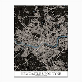 Newcastle Upon Tyne Black Blue Map Canvas Print