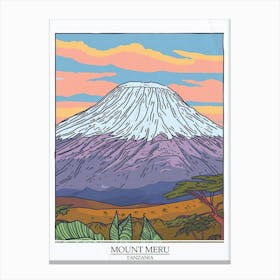 Mount Meru Tanzania Color Line Drawing 1 Poster Canvas Print
