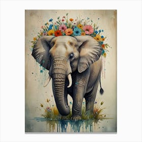 Elephant With Flowers Canvas Print