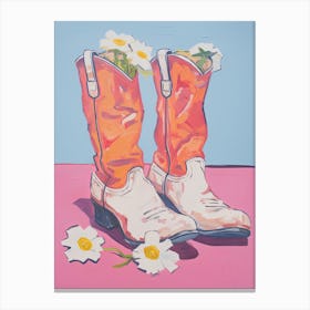 A Painting Of Cowboy Boots With White Flowers, Fauvist Style, Still Life 3 Canvas Print