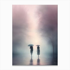 Couple Walking In The Mist Canvas Print