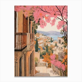Bodrum Turkey 4 Vintage Pink Travel Illustration Canvas Print