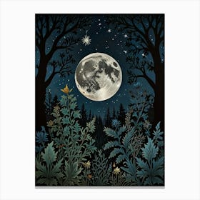 Full Moon In The Forest Style William Morris 1 Art Print 1 Canvas Print