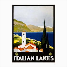 Vintage Italian Lakes Travel Poster, Jean Beaufort Canvas Print