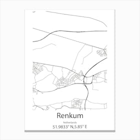 Renkum,Netherlands Minimalist Map Canvas Print