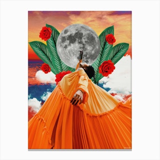 Dance Goddess Sunset Moon Collage Orange Canvas Print