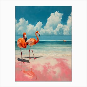 Greater Flamingo Pink Sand Beach Bahamas Tropical Illustration 1 Canvas Print