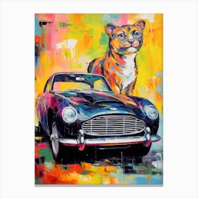 Aston Martin Db5 Vintage Car With A Cat, Matisse Style Painting 2 Canvas Print