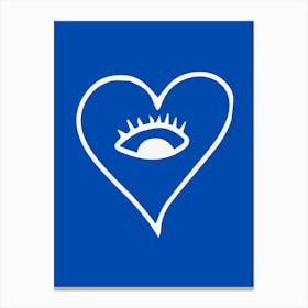 Eye In The Heart Blue Background Canvas Print