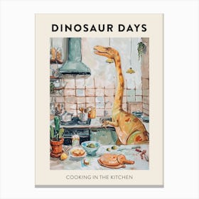 Dinosaur Cooking In The Kitchen Poster 1 Canvas Print