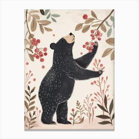 American Black Bear Standing And Reaching For Berries Storybook Illustration 4 Canvas Print
