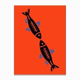 Two Fish On An Orange Background.uk Canvas Print