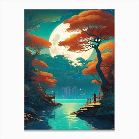 Autumn Moon ~ Travel Adventure Visionary Wall Decor Futuristic Sci-Fi Trippy Surrealism Modern Digital  Canvas Print
