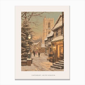 Vintage Winter Poster Canterbury United Kingdom 1 Canvas Print