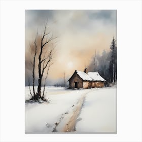 Rustic Winter Oil Painting Vintage Cottage (19) Canvas Print