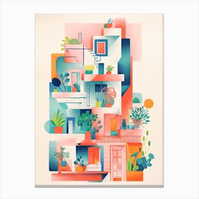 A House In Barcelona, Abstract Risograph Style 4 Canvas Print