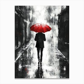 A Man with a Red Umbrella in the Rain 5 Canvas Print