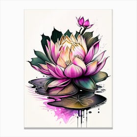 Blooming Lotus Flower In Lake Graffiti 6 Canvas Print
