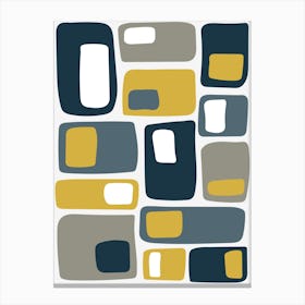 Mid Century Funky Geometric Shapes Navy Blue, Mustard Yellow Canvas Print