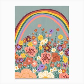 Retro Floral Rainbow Canvas Print