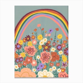 Retro Floral Rainbow Canvas Print