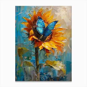 Blue Butterfly On Sunflower 5 Canvas Print