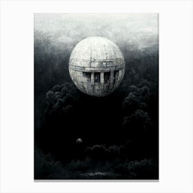 Round Spaceship Coming To Earth Black And White Canvas Print