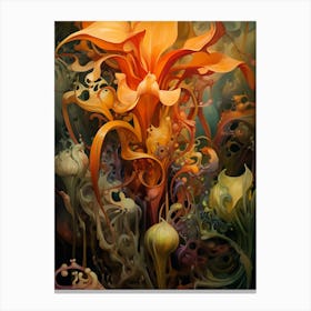 Orange Floral Nouveau Canvas Print