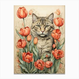 Cat In Tulips 1 Canvas Print