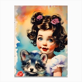 Little Girl With Dog Canvas Print