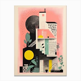 A House In Washington, Abstract Risograph Style 3 Canvas Print
