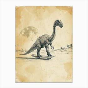 Vintage Diplodocus Dinosaur On A Skateboard 2 Canvas Print