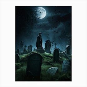 Ghostly Figures Looming Above An Ancient Graveyard In The Haunting Grip Of A Tempestuous Night Sky 2 Canvas Print