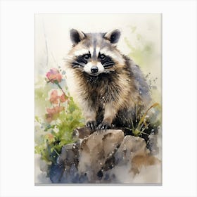 Raccoon Woodland Watercolour 4 Canvas Print