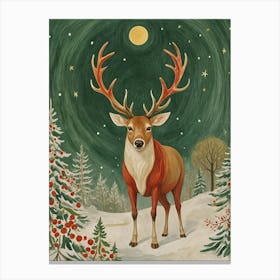 Deer In The Snowy Moonlight Canvas Print