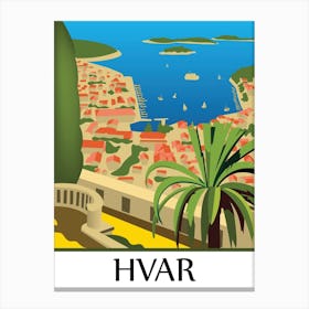 Hvar, Aerial View on the Coast, Croatia Canvas Print
