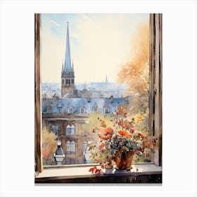 Window View Of Hamburg Germany In Autumn Fall, Watercolour 2 Canvas Print