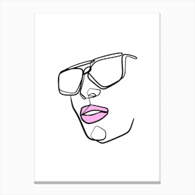 Minimalist Line Art Face Of A Woman With Glasses Canvas Print