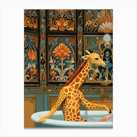 Giraffe In The Bath Canvas Print