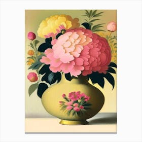 Vase Of Colourful Peonies Pink And Yellow 1 Vintage Sketch Canvas Print
