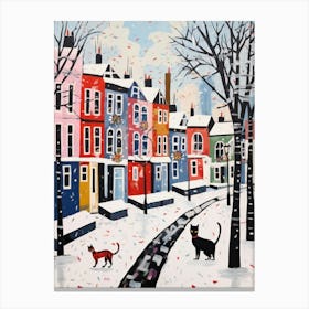 Cat In The Streets Of Matisse Style London With Snow 7 Canvas Print