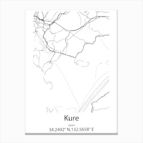 Kure,Japan Minimalist Map Canvas Print