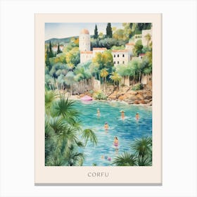 Swimming In Corfu Greece 2 Watercolour Poster Canvas Print